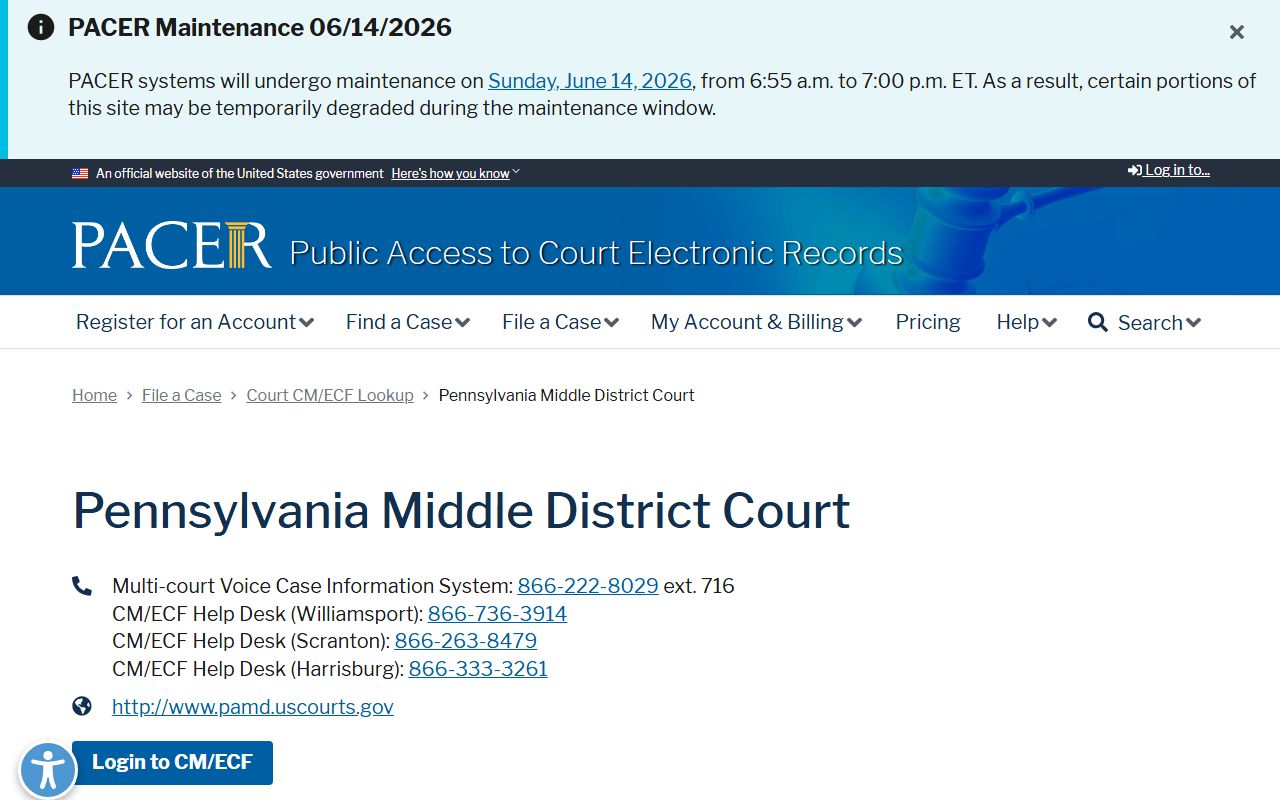 Northumberland County Prothonotary records compared with Middle District PACER lookup