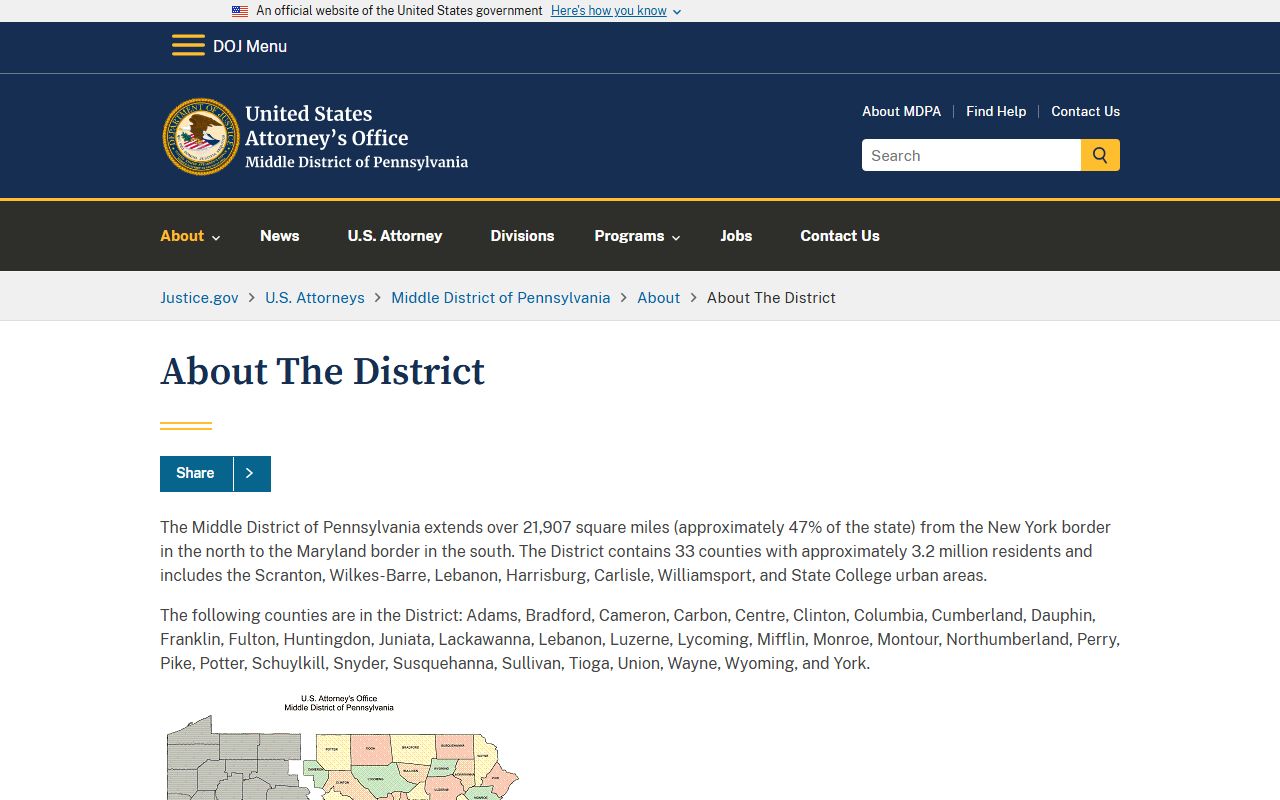 Northumberland County Prothonotary civil records and federal district distinction