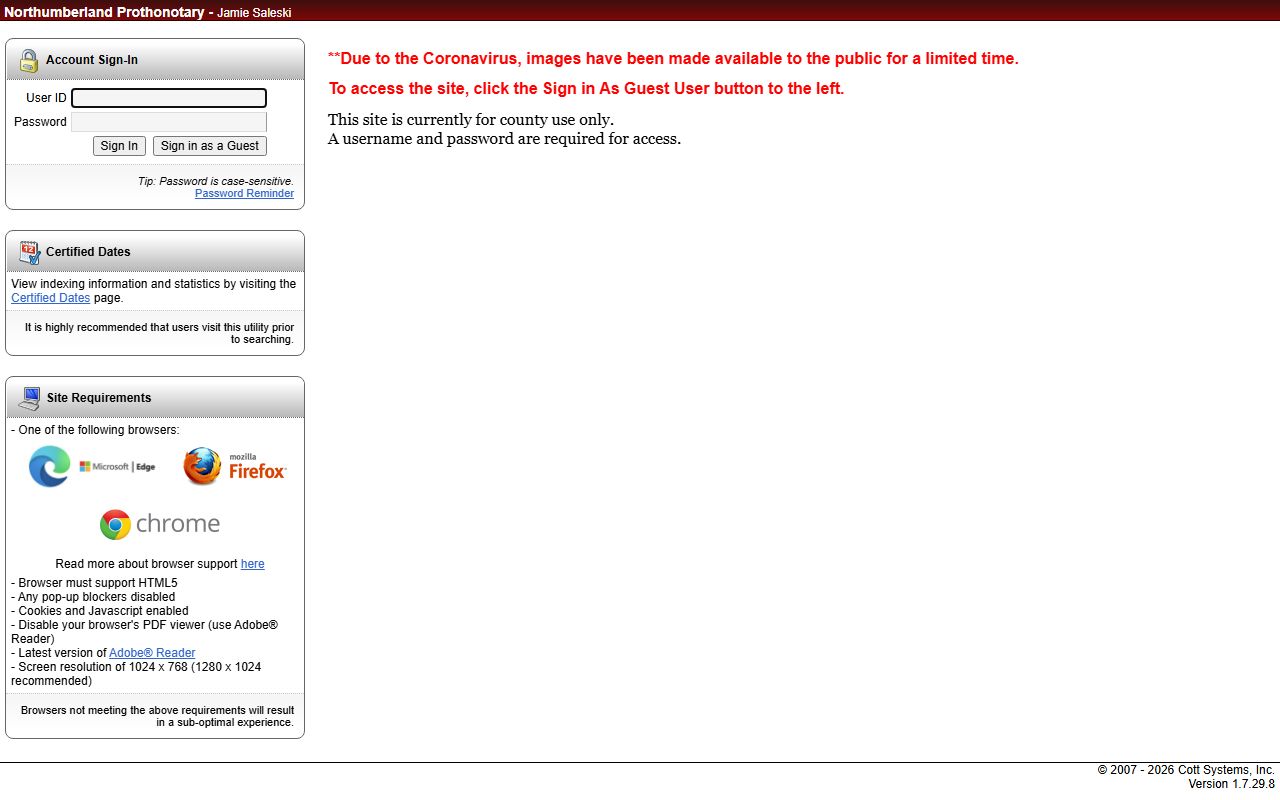 Northumberland County court records Prothonotary eSearch login