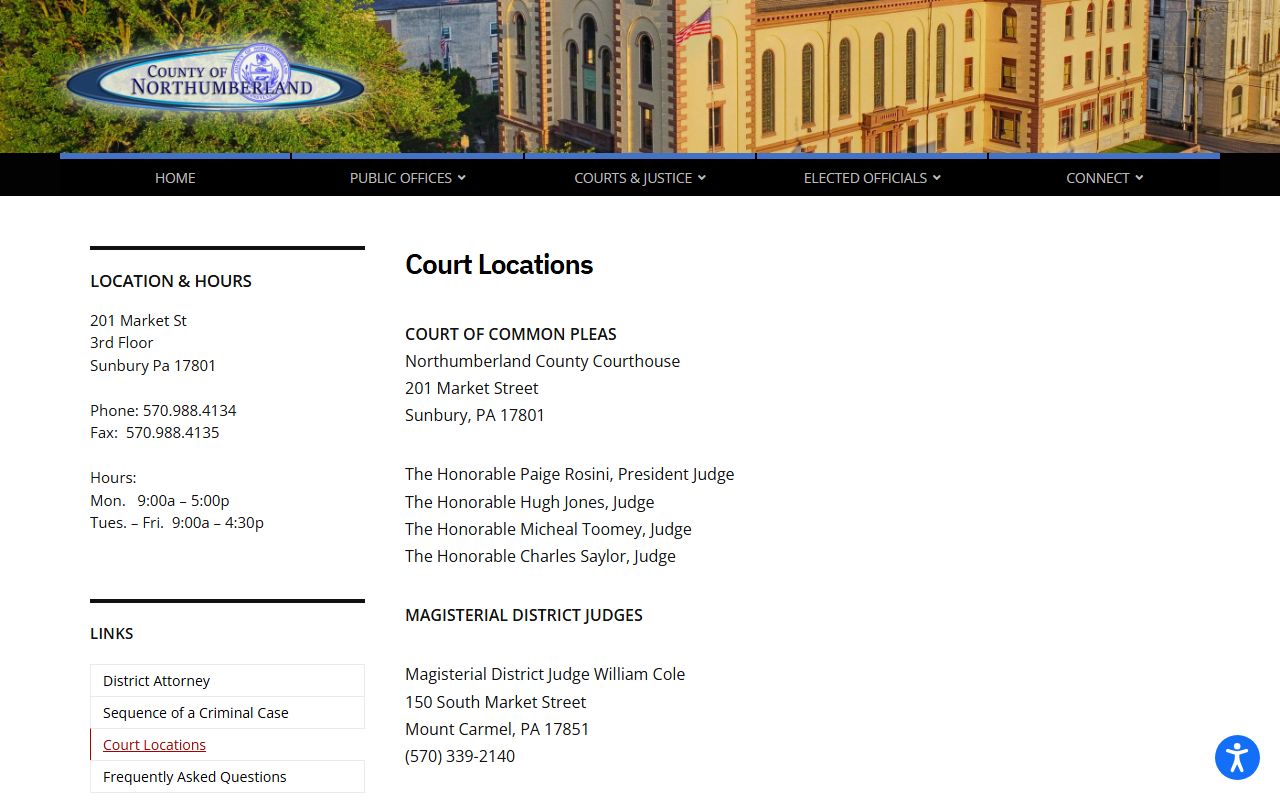 Northumberland County Court of Common Pleas court locations