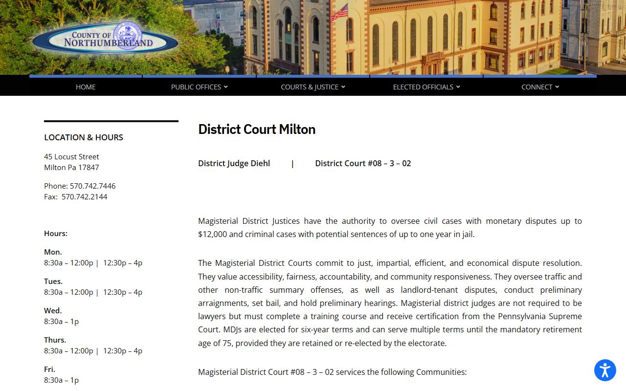Northumberland County Court of Common Pleas lower court Milton Magisterial District Court