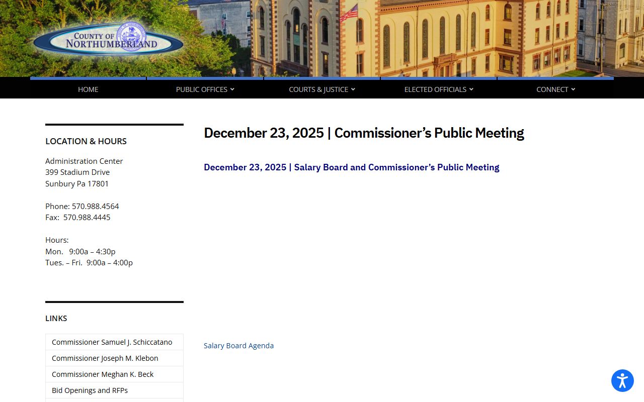 Northumberland County court records commissioners public meeting page