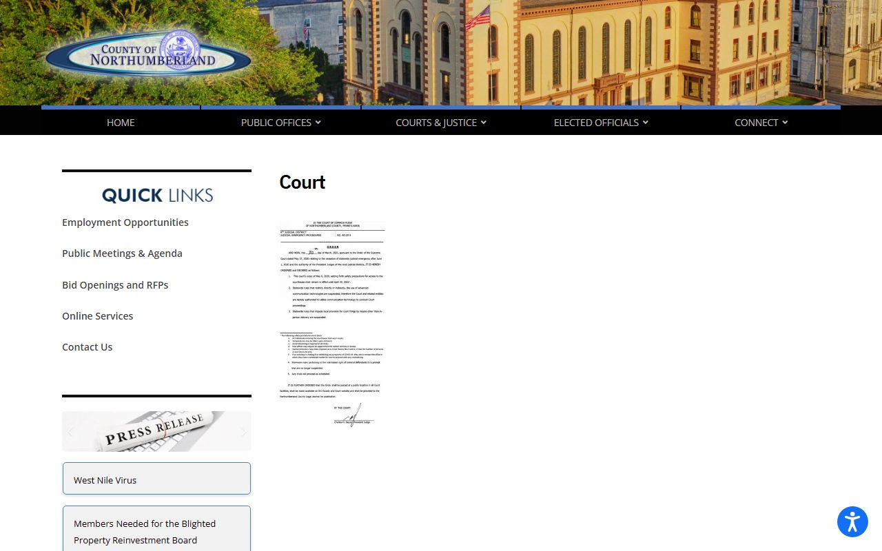 Northumberland County court records courts landing page