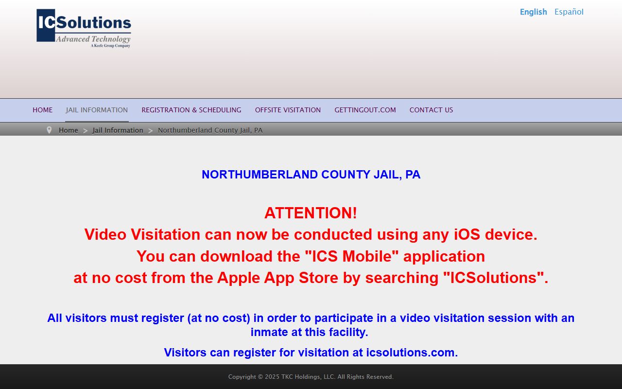 Northumberland County inmate records ICSolutions video visitation