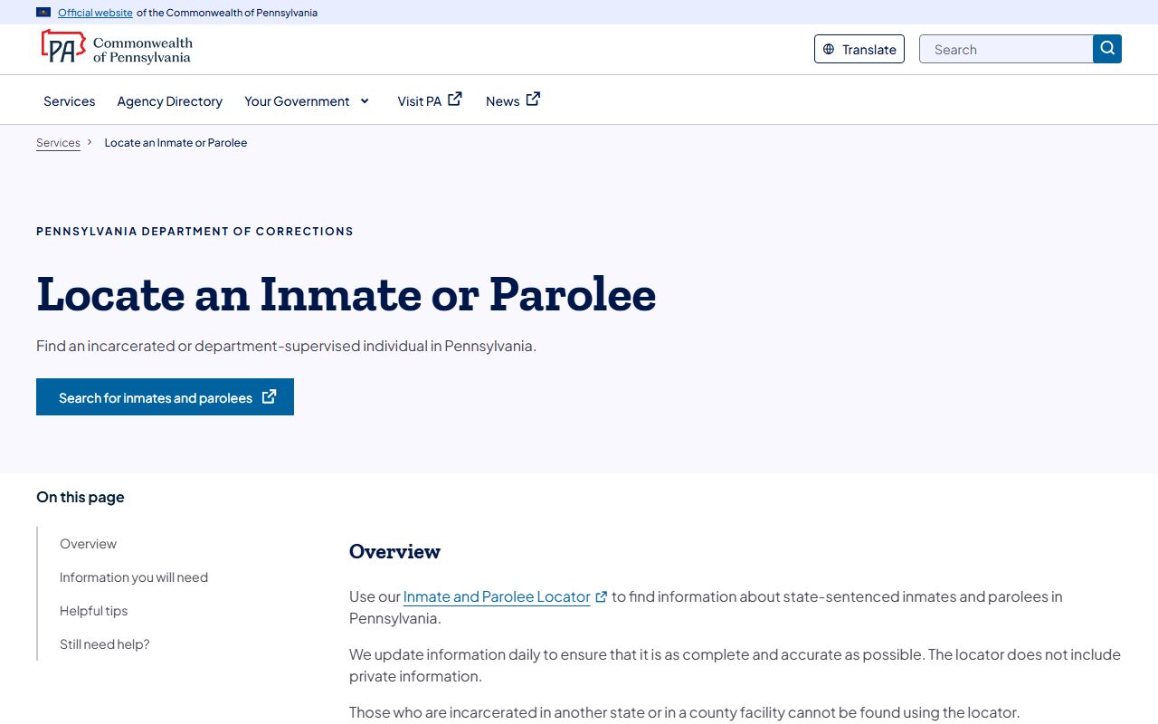 Northumberland County inmate records Pennsylvania DOC inmate and parolee locator