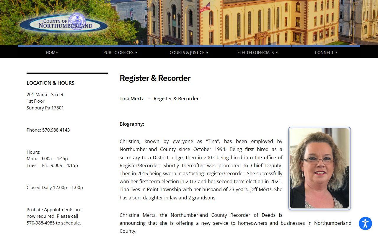Northumberland County marriage records Register and Recorder page