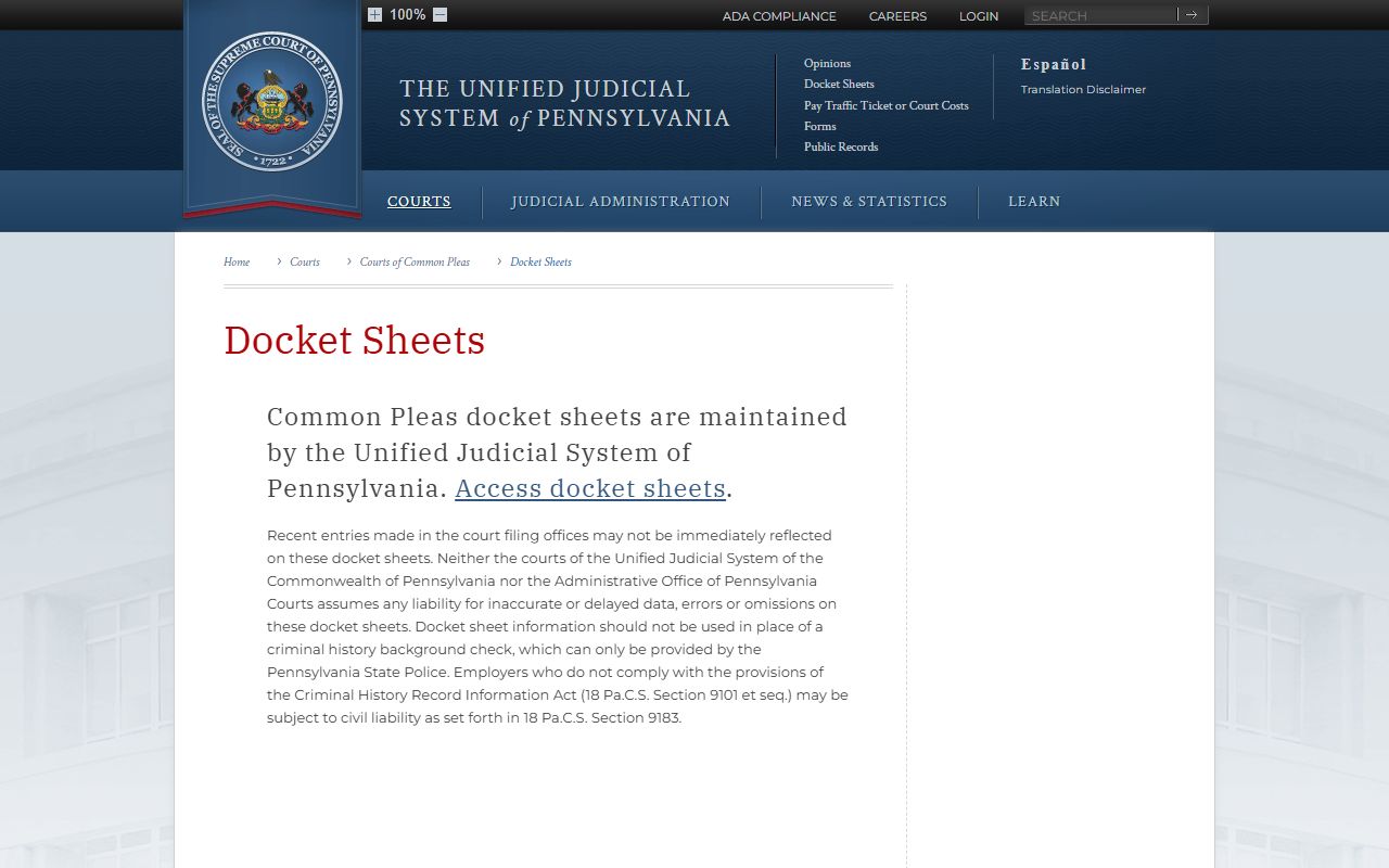 Northumberland County traffic court records UJS docket sheets