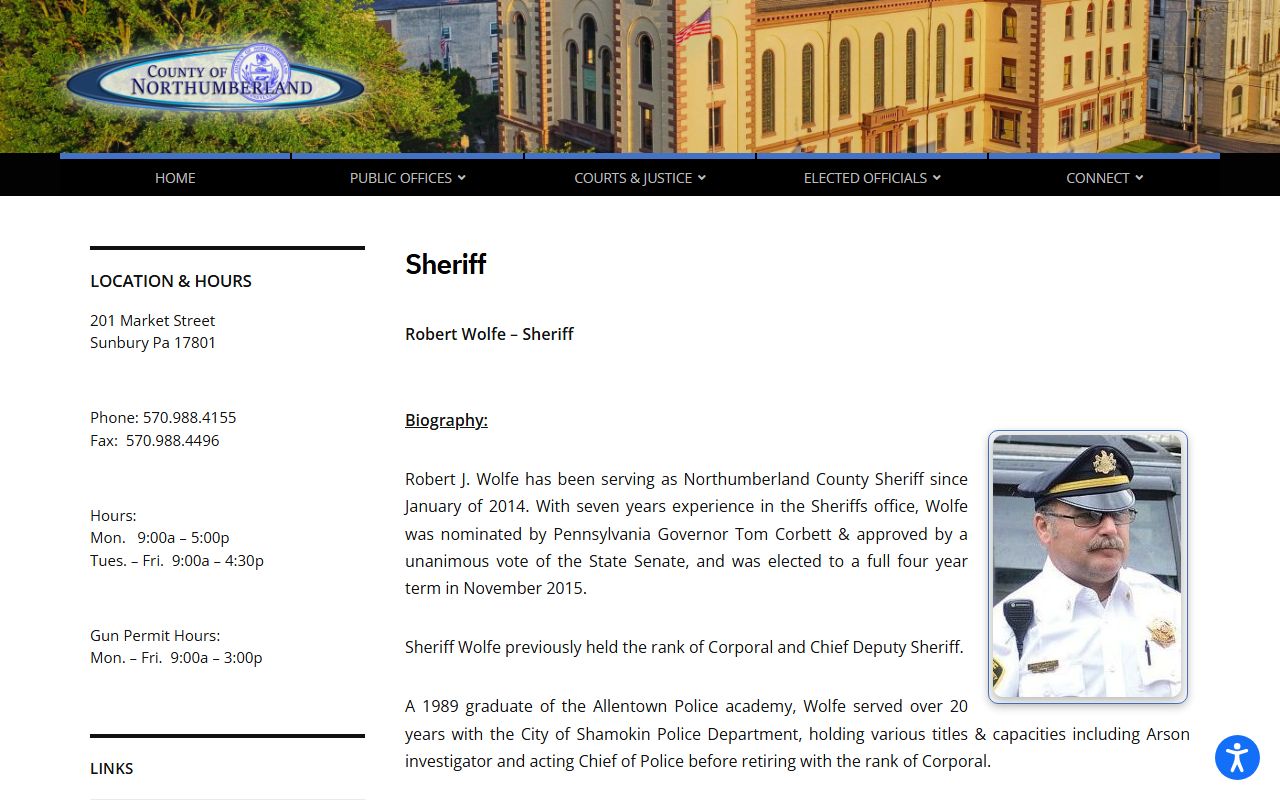 Northumberland County warrant records sheriff office duties